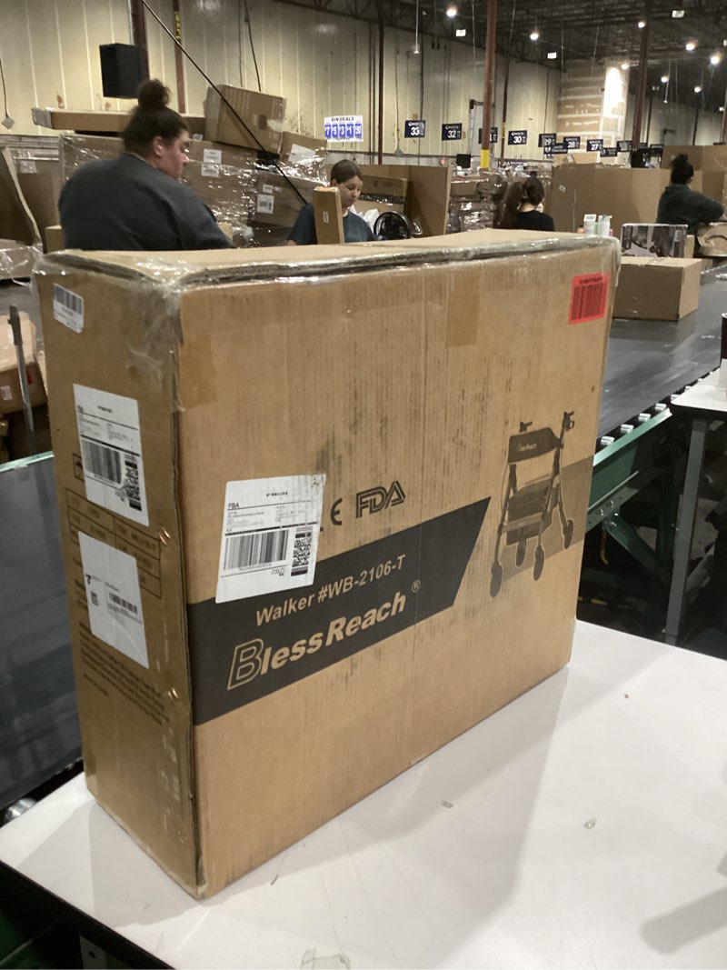 Condition photo showing New/Like New for Foldable Rollator Walkers with Seat for Seniors, 450 lb Capacity, 8'' Wheels, 18" Big Seat, 6-Position Adjustable Height, Heavy-Duty Aluminum Rolling Walker (Blue)