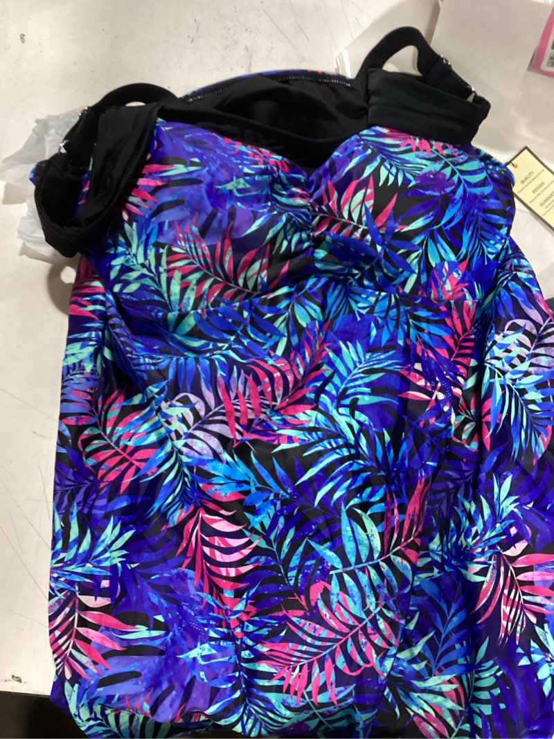 Condition photo showing New/Like New for huskary tankini swimsuits for women tummy control two piece bathing suit flowy swim tank top with boyshorts x-large blue leaf