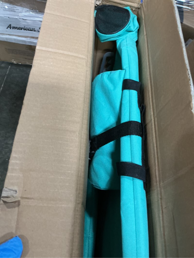 Condition photo showing Good Condition for caribbean joe folding beach chair, 4 position portable backpack foldable camping chair with headrest, cup holder, and wooden armrests teal 300lbs capacity striped