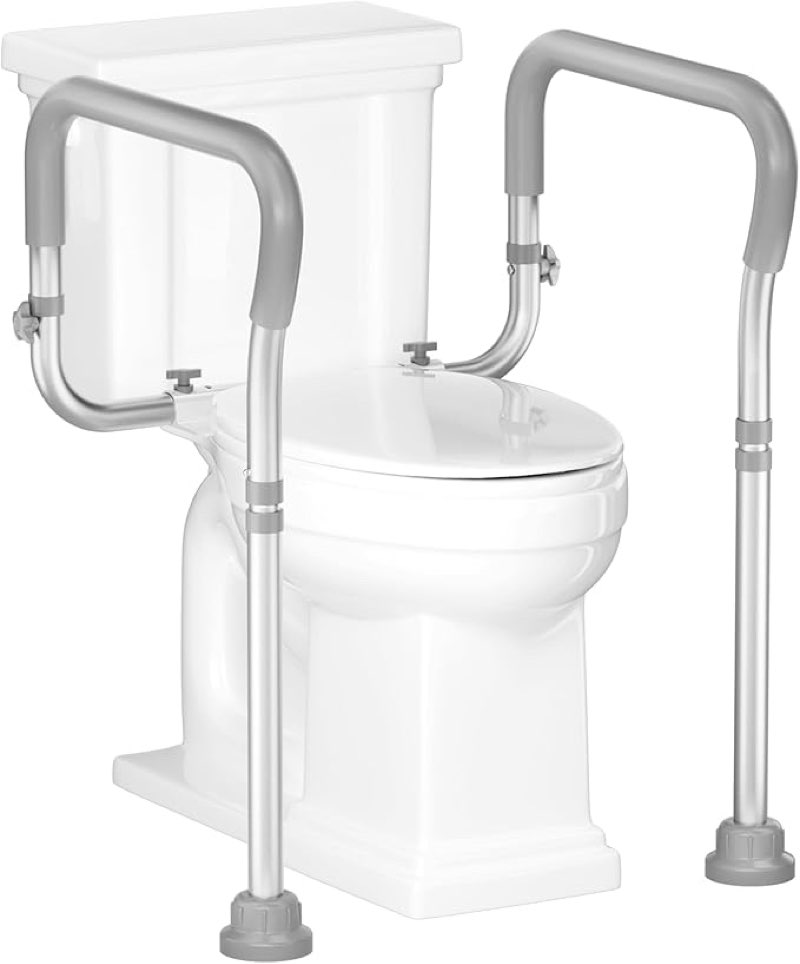 homland toilet safety rails for seniors, 350lb aluminum toilet handle | adjustable height & width, soft padded handles, anti-slip rubber feet, toilet safety frame, toilet grab bars for elderly
