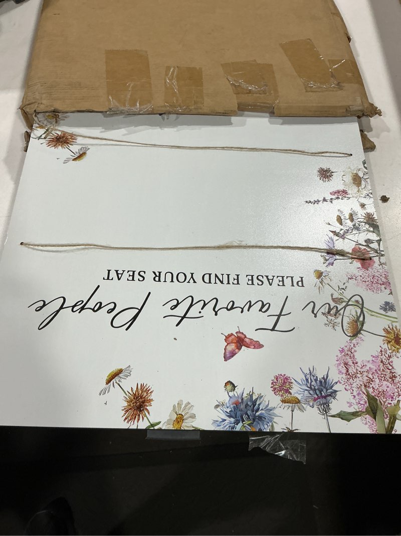 Condition photo showing As Is for pinkunn wildflower wedding seating chart with easel display stand 15.8 x 23.6 inch wooden rustic seating chart board please find your seat sign for baby & bride shower wedding sign decor spring floral