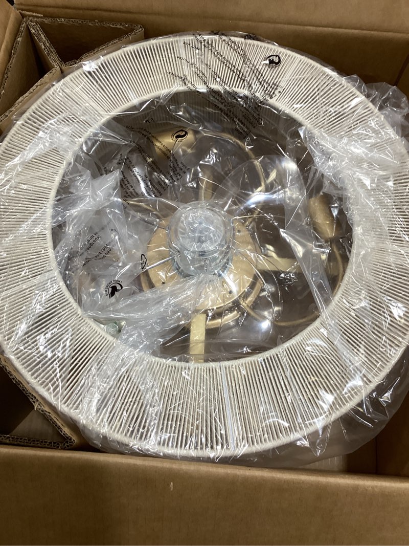 Condition photo showing New/Like New for 20" Boho Ceiling Fans with Lights and Remote Control, Rattan Fandelier Ceiling Fan with Light Flush Mount, Enclosed Caged Ceiling Fan for Bedroom,Living Room,Kitchen,Foyer (6 Speeds,Timing) Beige boho fan