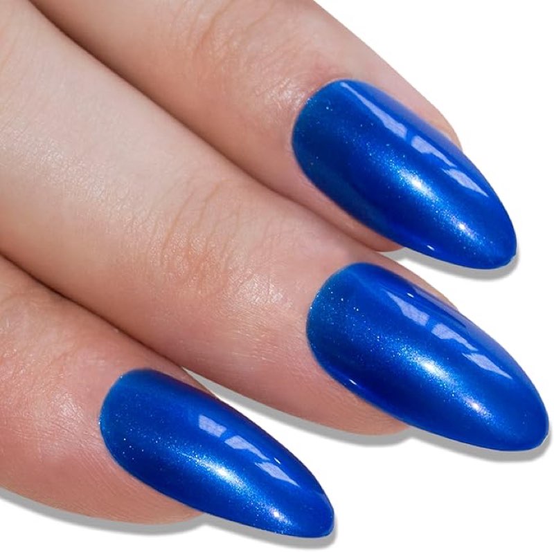 False Nails Bling Art Almond Fake Stiletto Blue Lagoon Acrylic 24 Long Tips Glue