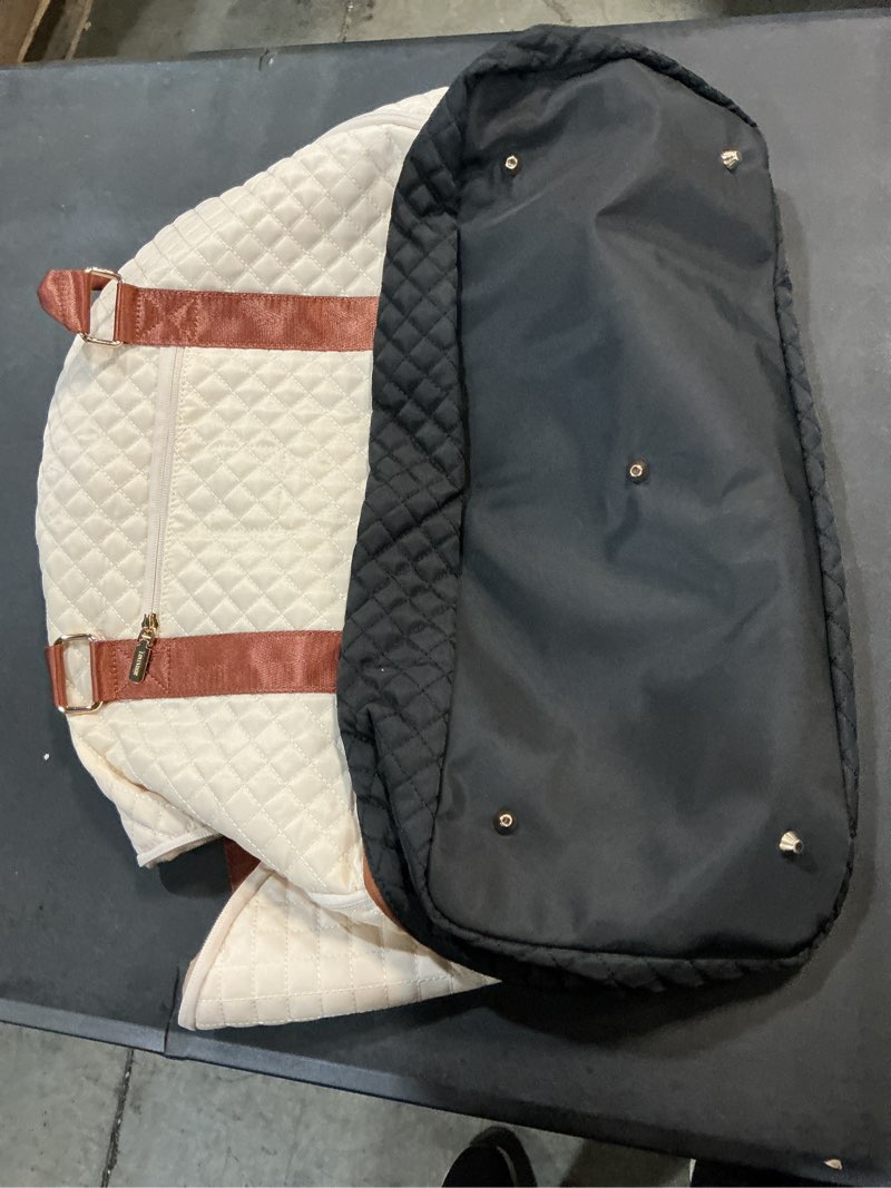Condition photo showing Good Condition for lovevook convertible garment bag for travel with shoe pouch, carry on garment duffel bag with toiletry bag, 2 in 1 hanging suitcase suit bag, weekender bag for women travel, wedding, 2pcs beige-brown-black 40l-m-2pcs