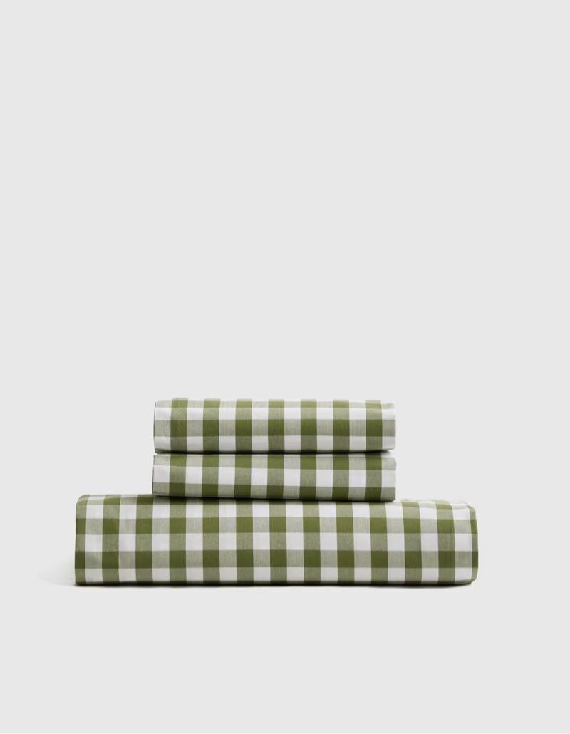 classic organic percale gingham fitted queen (quince) 