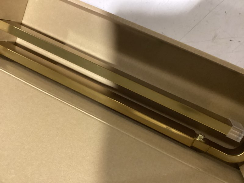 Condition photo showing As Is for origin 21 36-in to 72-in brushed gold iron corner curtain rod with finials
