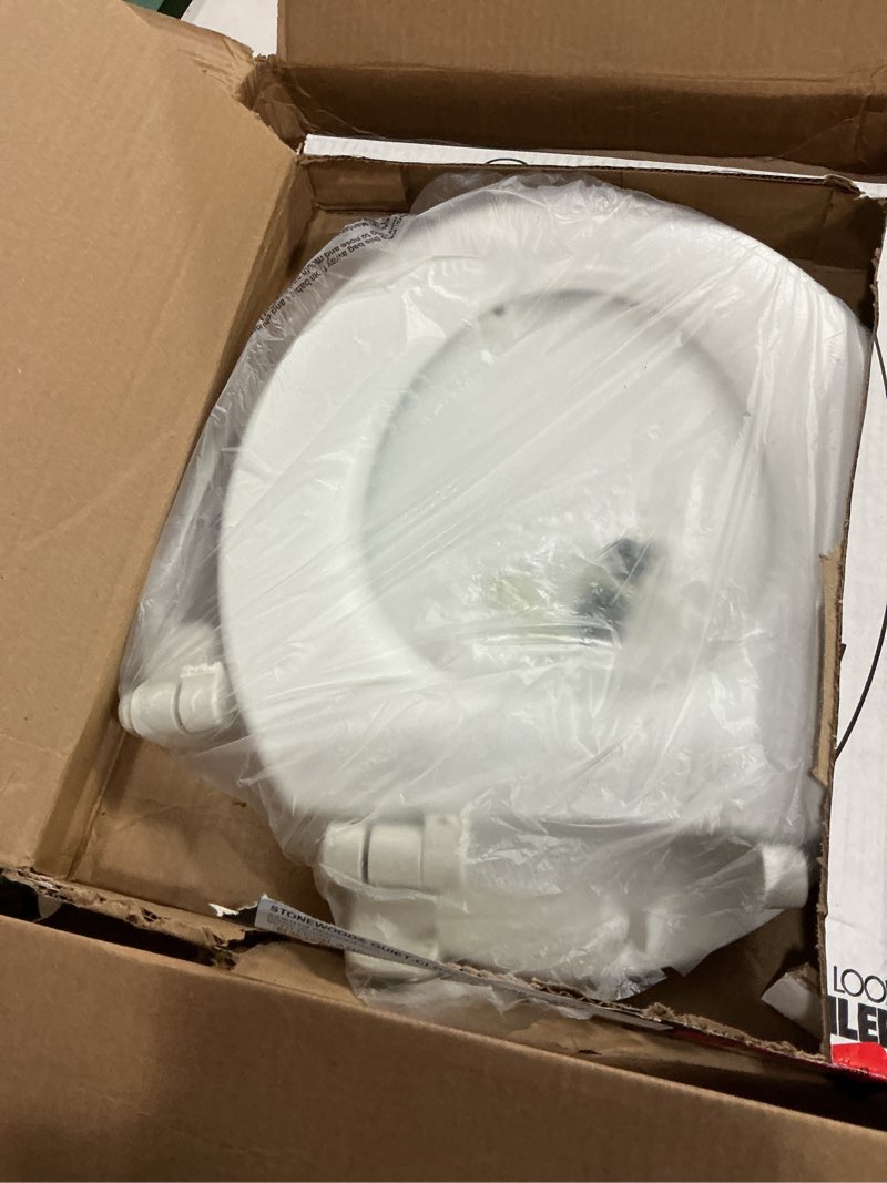Condition photo showing As Is for KOHLER Stonewood Quiet-Close, Round Toilet Seat Soft Close, Durable Wood, Easy Installation, Universal Fit, Home Essentials, White Finish, K-20467-0 White Round Double-Hinge