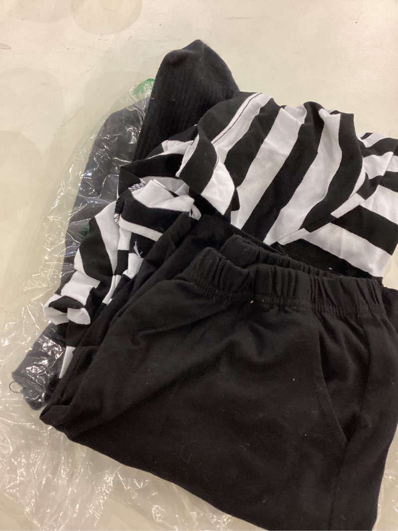 HMPRT Halloween Costumes for Boys- Black and White Striped Shirt, Black Short and Tube Socks,8