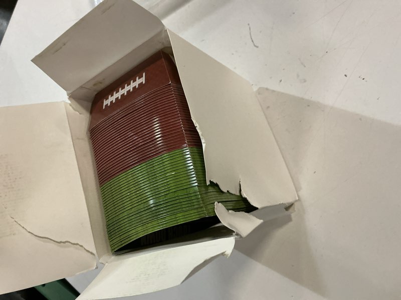 Condition photo showing New/Like New for No Folding Required 50 Pack 2Lb Football Party Decorations Football Paper Food Plates Football Birthday Party Supplies Football Disposable Decor for Football Party Superbowl Party Favors football-50PCS