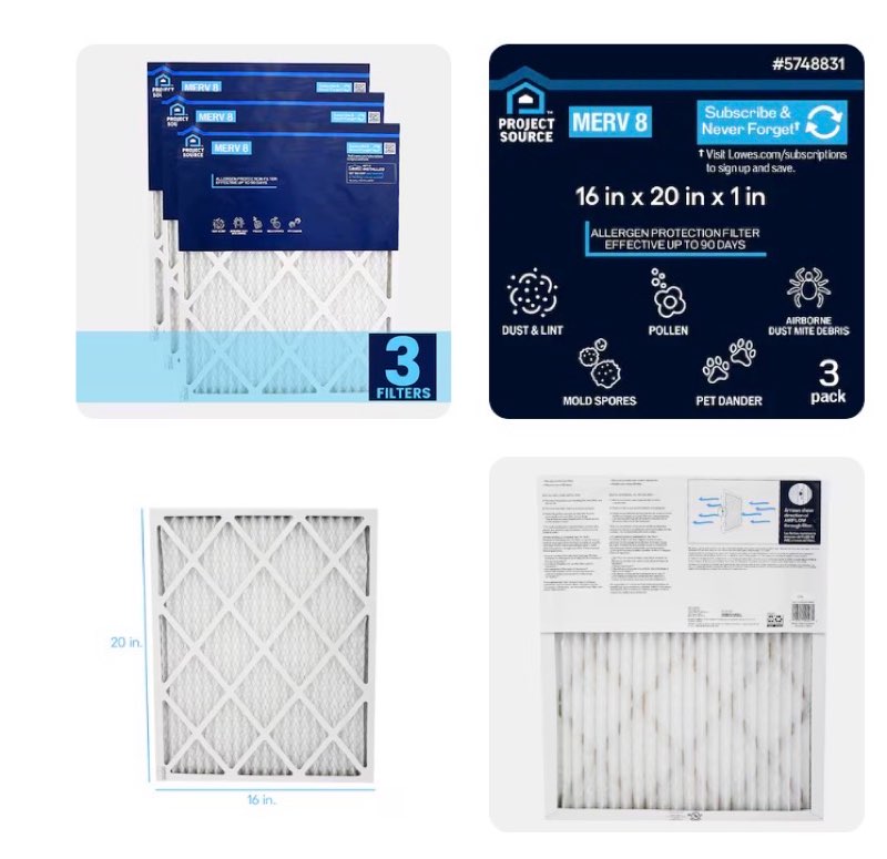 project source 16 x 20 x 1 merv 8 electrostatic pleated air filter 3 -pack
