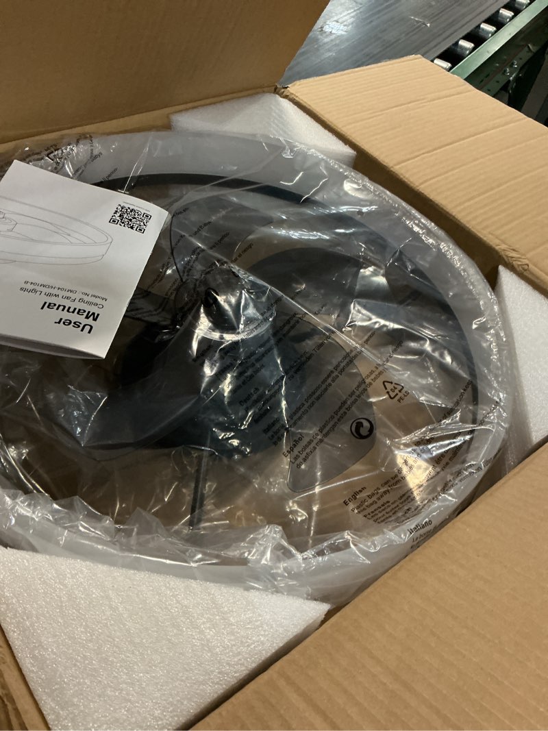 Condition photo showing Good Condition for 20'' ceiling fan with light,low profile flush ceiling fan, 6 speeds, dimmable led, remote control, quiet dc motor, bladeless flush mount fixtures for bedroom, living room,dm104-h black