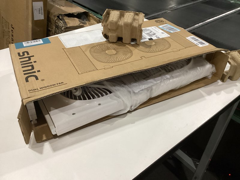 shinic 9" Twin Window Fan with 180°+90° Rotatable Fans, 2-Speeds, Vertical Window Fan with Rigid & A