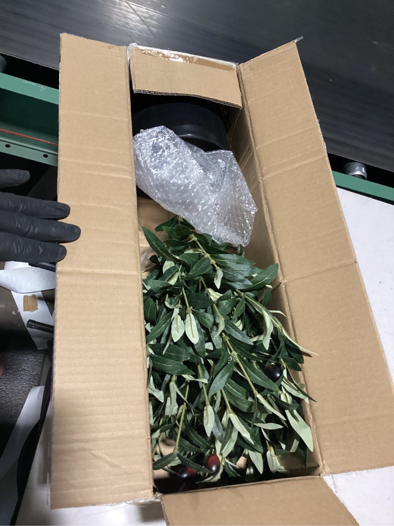 Condition photo showing Good Condition for 25.5” Tall Artificial Topiary Ball Olive Tree with Leaves and Fruits, Olive Boxwood Topiary Ball Potted Bushes UV Resistant Potted Plants for Garden Indoor Outdoor Home Decor 25.5 inches-1 Piece