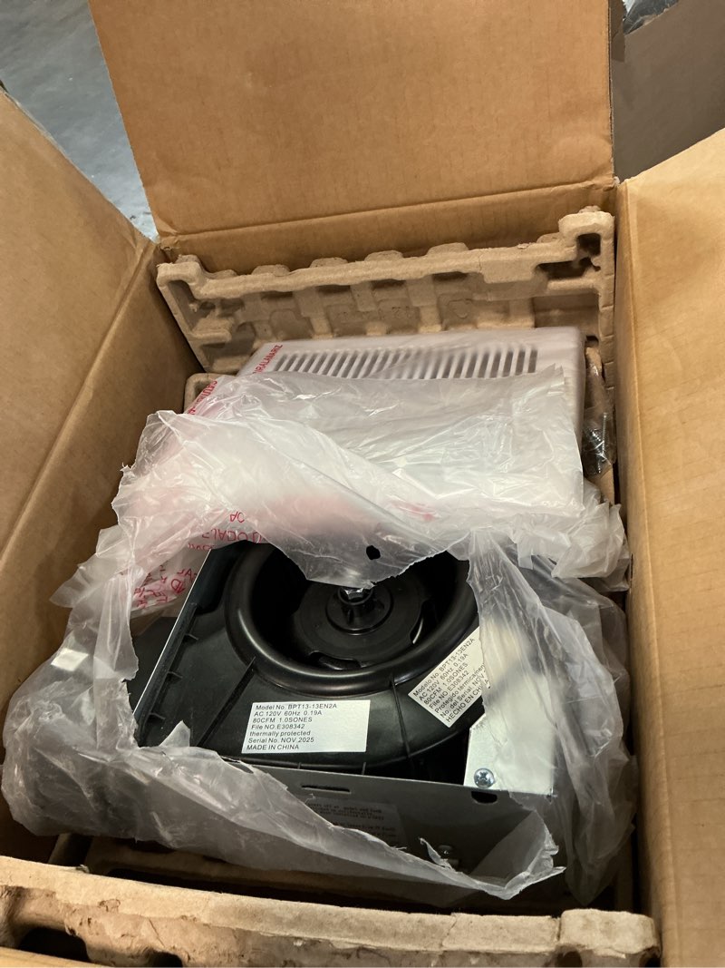 Condition photo showing As Is for amico bathroom exhaust fan, 1.0 sones, 110 cfm, low noise, household bath ventilation fans, ceiling mounted, no attic access needed, ceiling opening 9.4''x9.4''- etl & fcc certified