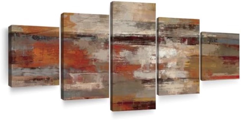  Elephant Stock Painted Desert Wall Art Multi Piece Canvas Print - 5-Panel Canvas Wall Art, Large Painting Wall Decor Abstract Art - Elegant Decor, Fade Resistant, Matte Finish - by Silvia Vassileva - 55" X 24"