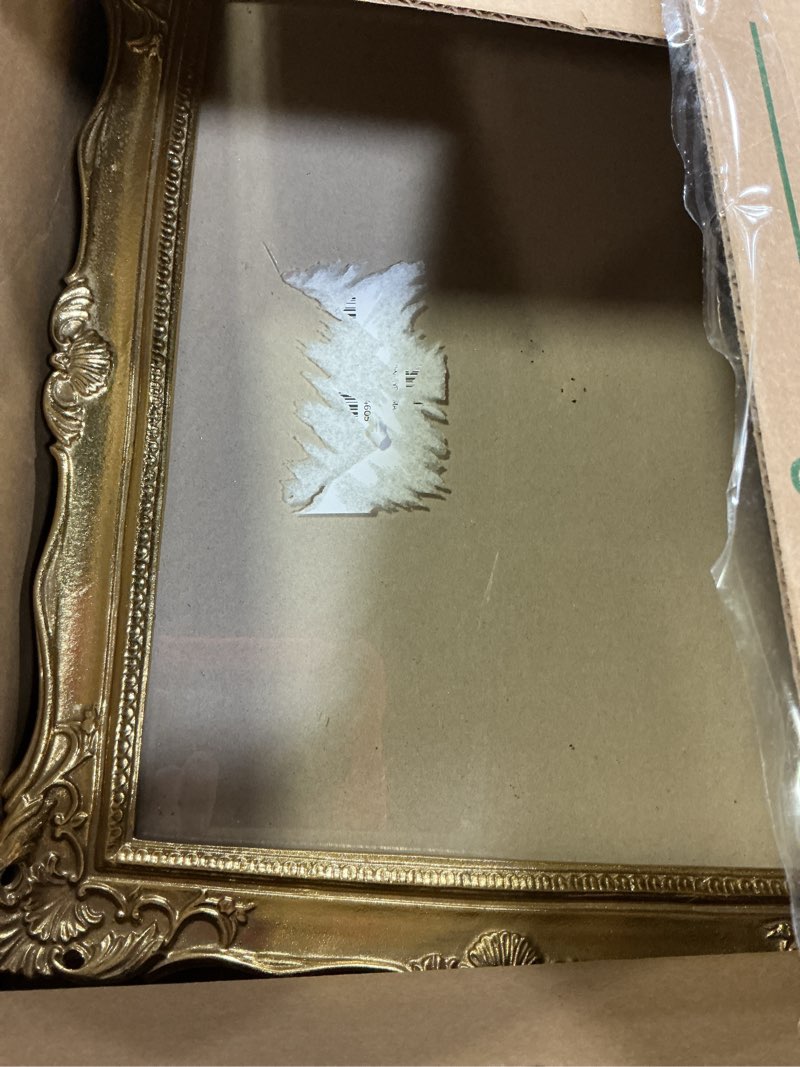 Condition photo showing As Is for Vintage 11x14 Picture Frame Gold, Textured Antique Picture Frames with Embossed Flower Design, Ornate Frame for 11x14 Photo, Resin Antique Frames Tabletop & Wall Hanging, Home Decor Gold 11x14