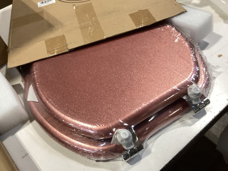 Condition photo showing Good Condition for blofde round toilet seat wood toilet seat prevent shifting with zinc alloy hinges american standard size toilet seat easy to install also easy to clean ?round,sparkling queen red) round deeppink