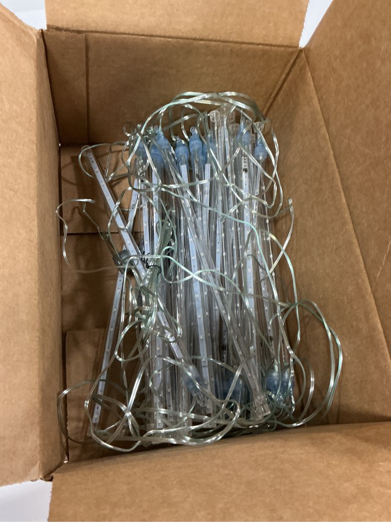 Condition photo showing As Is for Christmas Lights Outdoors, 32 Tubes(Equivalent to 4 Sets of 8-Tubes) Meteor Shower Rain Lights - Blue lcicle Christmas Light Outdoor for Xmas Tree Wedding Party Holiday House Yard Decor, UL Plug Blue 32 Tubes-12 Inch