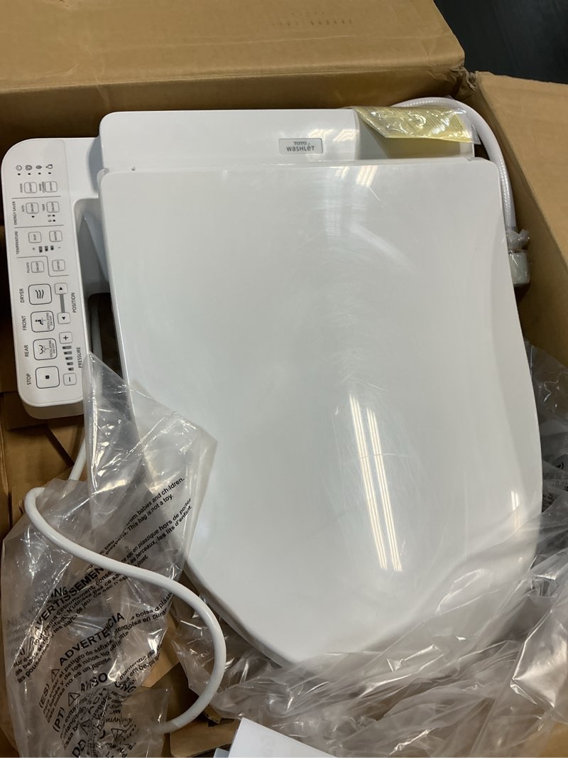 Condition photo showing As Is for toto® washlet® c2 electronic bidet toilet seat with premist and ewater+ wand cleaning, elongated, cotton white - sw3074#01 cotton white elongated