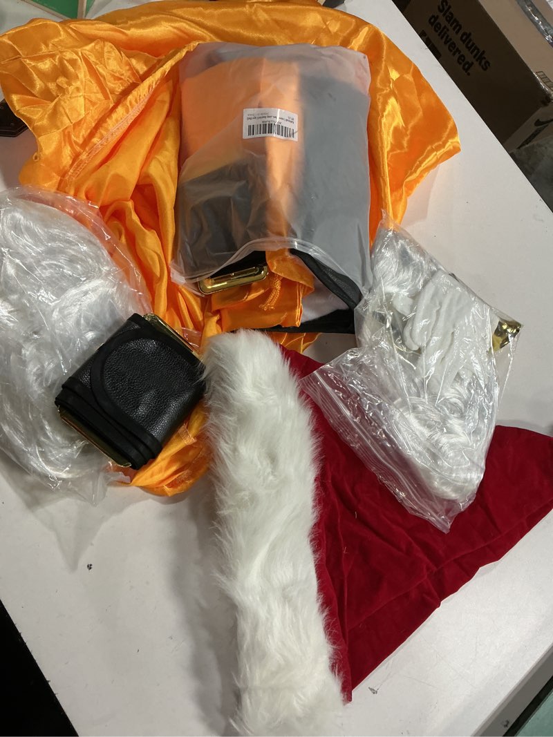 Condition photo showing Good Condition for (Incomplete)11pcs Santa Claus Costume for Men Women Adults Deluxe Santa Costumes Suit Outfit Christmas with Bell Red X-Large