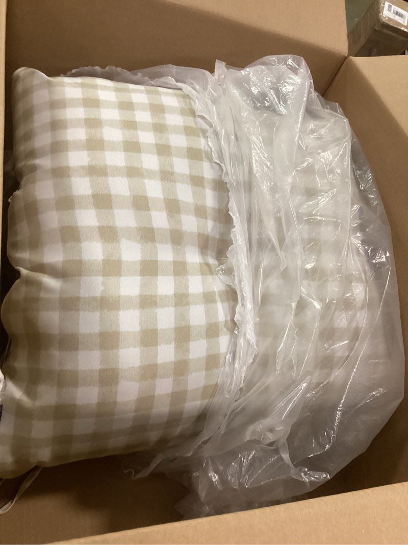 Condition photo showing Good Condition for Arden Plush Modern Tufted Polyfill Dining Chair Cushion, 21 x 40, Arden x Alexandra Kay Collection, Water Repellent, Fade Resistant, The Coffee Girl Gingham 19 x 21 Modern Tufted Midback Cushion The Coffee Girl Gingham