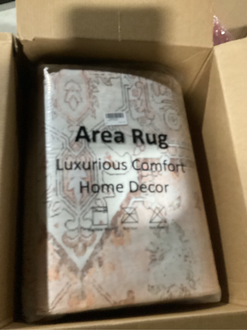 Condition photo showing Good Condition for LIVEBOX Pink Area Rug 8x10 - Large Oriental Floral Living Room Rugs Accent Rug for Bedroom, Non-Slip Retro Medallion Carpet Print Distressed Rugs for Dining Room Office (Pink/Peach) 8' x 10' (Rectangular) Medallion Pink