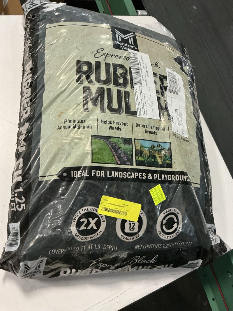 Condition photo showing New/Like New for member's mark black rubber mulch, 1.25 cubic feet