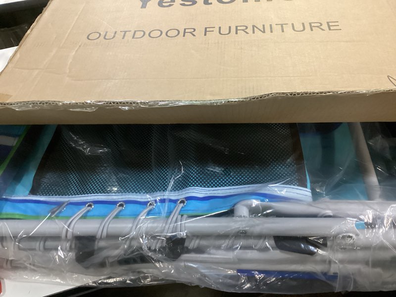 Condition photo showing Good Condition for 3-in-1 Beach Chair Face Holes, Lounge Chair Outdoor with Folding Side Table, 5-Position Recliner, Lay Flat, Removable Pillow, Heavy Duty, Max 330lbs, Poolside, Patio, Camping, Backyard Striped Blue