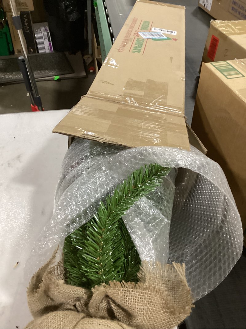 Condition photo showing New/Like New for National Tree Company 3 ft Pre-Lit Mini Flocked Artificial Christmas Tree, Pinecones, 50 Clear LED Lights, Timer, 130 Tips, Burlap Base, Green