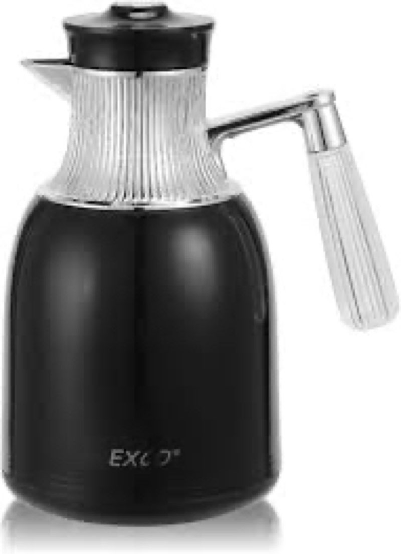 EXCO 1.0L/34Oz Premium Thermal Coffee Carafe, Glass Lined Insulated Carafes for Keeping Hot, Elegant Coffee Tea Pot Vacuum Termos, Drink Beverage Dispensers, 12H Heat 24H Cold (Kahki+Wood Color)