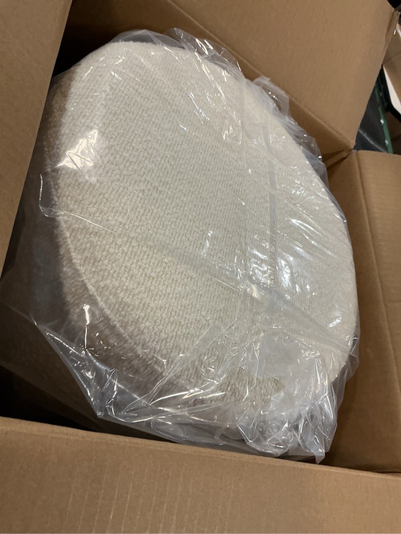 Condition photo showing Good Condition for get set style modern round ottoman with soft padded seat, multifunctional vanity stool for makeup, upholstered footrest stool ottoman foot stool for living room, bedroom white