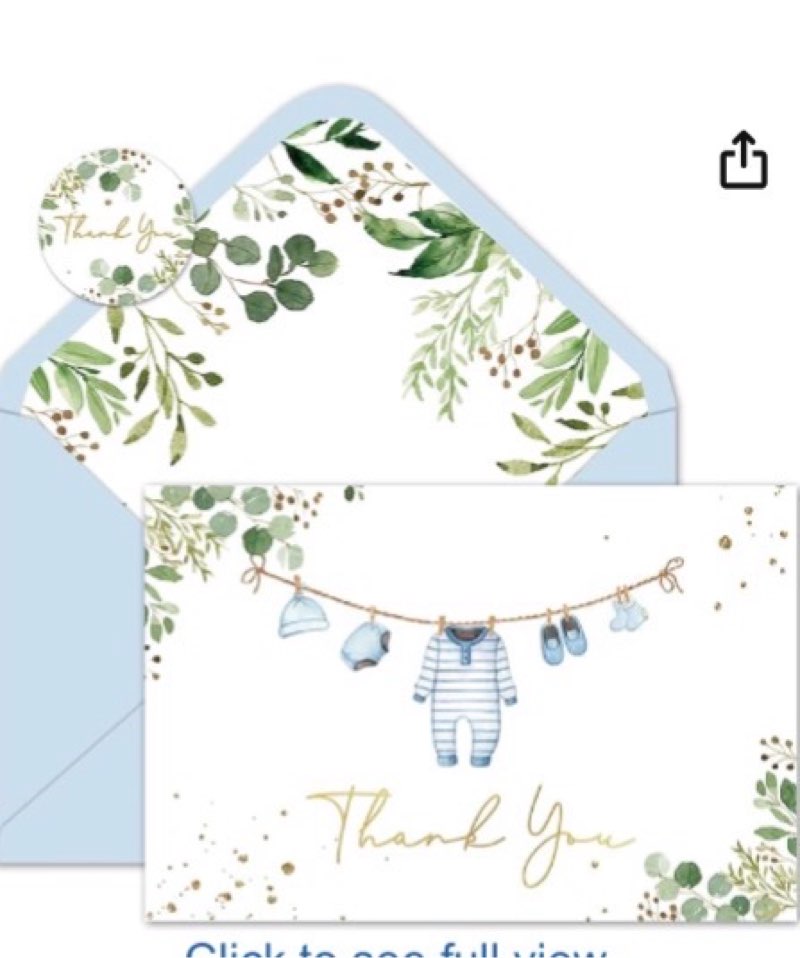 Whaline 100 Pack Baby Shower Thank You Cards Boxed Greeting Cards Blue Baby Cloth Note Card with Env
