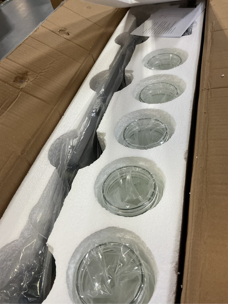 Condition photo showing Good Condition for 5-Light Rustic Farmhouse Dining Room Light, Black Mason Jar Chandelier Lighting Fixture for Kitchen Island, Dining Room, Cluster Hanging Pendant Light with Jar Glass Shade Black 5 Light