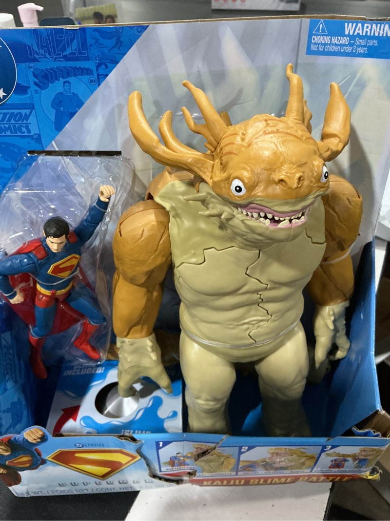 Condition photo showing Good Condition for dc comics, superman, superman vs. kaiju slime battle, action figure with giantkids playset, super heroes toys for boys and girls ages 4 and up