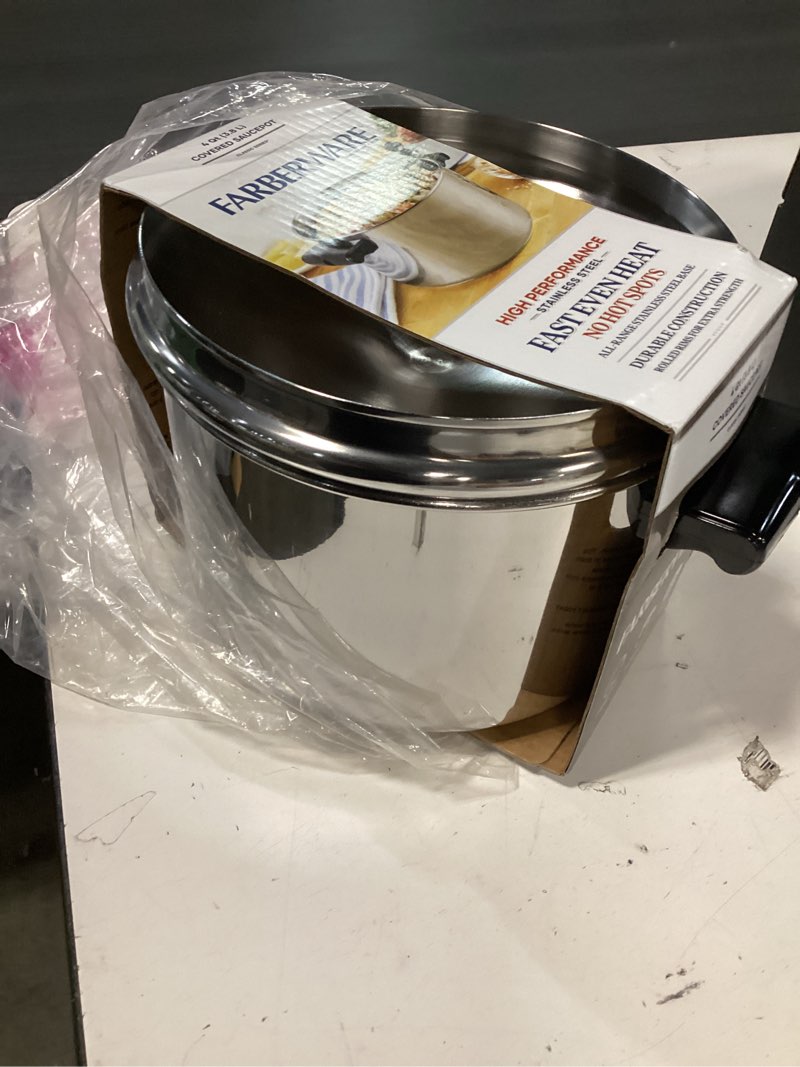Condition photo showing Good Condition for Farberware Classic Stainless Steel 4-Quart Covered Saucepot - - Silver Saucepot w/ Regular Lid (4 Quart) Stainless Steel