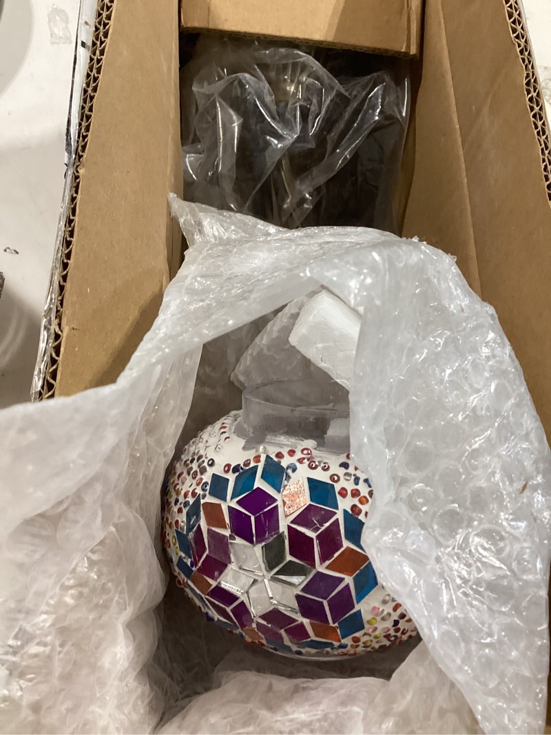 Condition photo showing As Is for turkish lamp, swan neck mosaic table lamp, moroccan decorative glass antique bohemian vintage lamp shade, tiffany desk bedside stained glass lamp with us plug and e12 socket a11