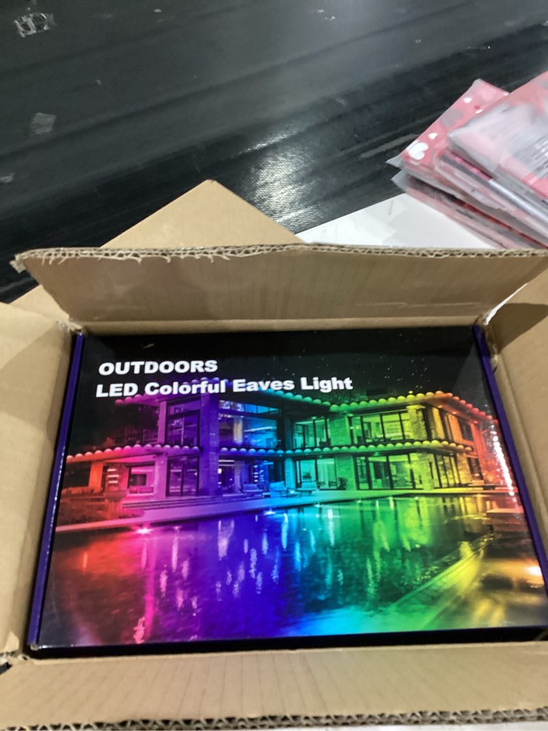 Condition photo showing New/Like New for iHomey 100ft Permanent Outdoor Eaves Light with 60 LED, Waterproof Smart RGB Light with App/Remote Control, for Christmas, Halloween