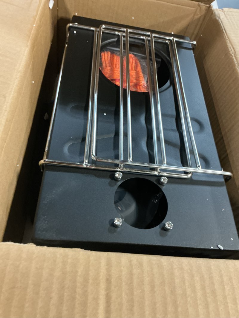 Condition photo showing Good Condition for Wood Burning Stove,Tent Stove for Heating,Folding Portable Wood Stove for Tent,Cooking,Courtyard,Camping Stove include Chimney Pipes and Spark Arrestor, Black-LOGO