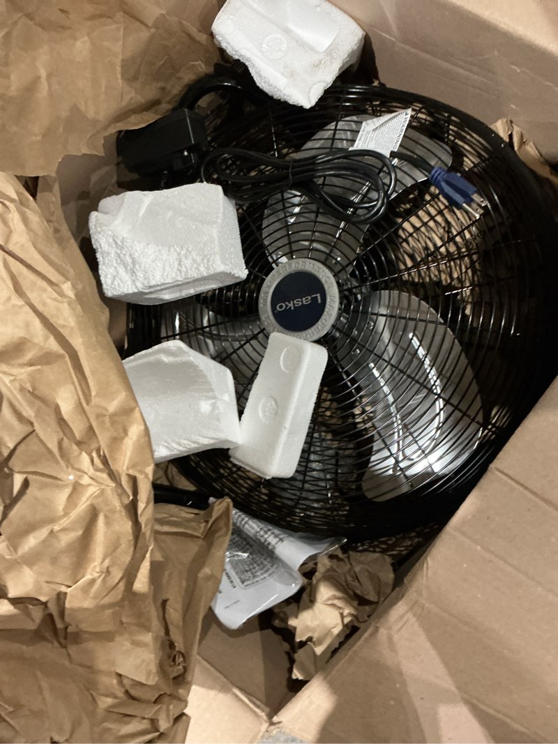 Condition photo showing As Is for lasko 20" black high velocity wall mount fan with pivoting head - 3 speeds, ideal wall mount fan or floor fans for home, garage, attic, 2264qm black silver
