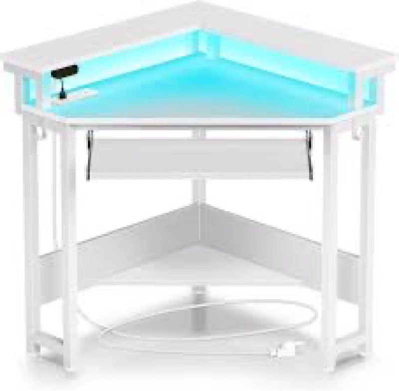 rolanstar corner desk, 44.5" w x 34.5" h small computer desk with power outlets, gaming desks with l