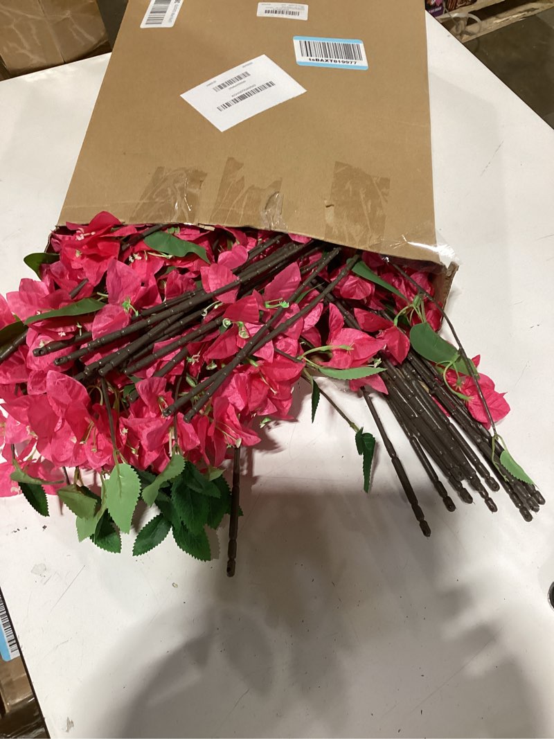 Condition photo showing As Is for 30 pcs artificial faux bougainvillea fake flower silk bougainvillea branches uv resistant outdoor indoor decoration for wedding home centerpieces outside decor (rose red) rose red 30