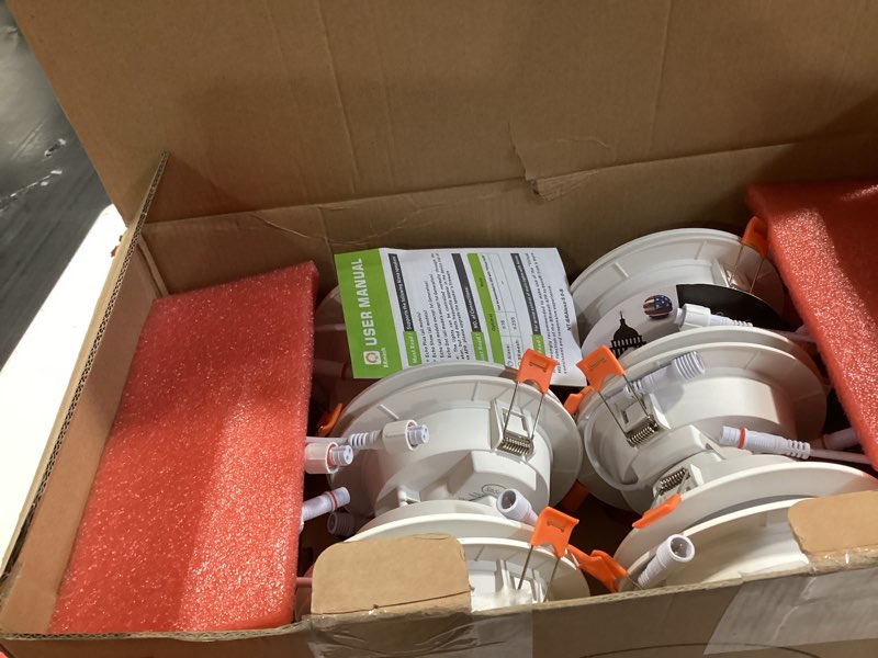 Condition photo showing Good Condition for 24pack smart recessed lighting 4 inch rgbcw color changing 12w led downlight with junction box,1080 lumen recessed ceiling light compatible with alexa,dimmable by bluetooth control 4in 24pack 24pack white shell-rgb&5cct