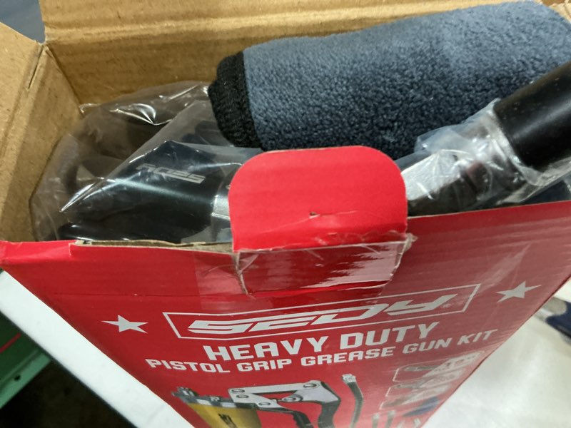 Condition photo showing Good Condition for 17-piece heavy duty grease gun kit: 14oz grease tube flexible hose bearing grease pump 8000 psi pistol grip grease guns tool marine durable connectors adapters extension tubes nozzle easy operation new version