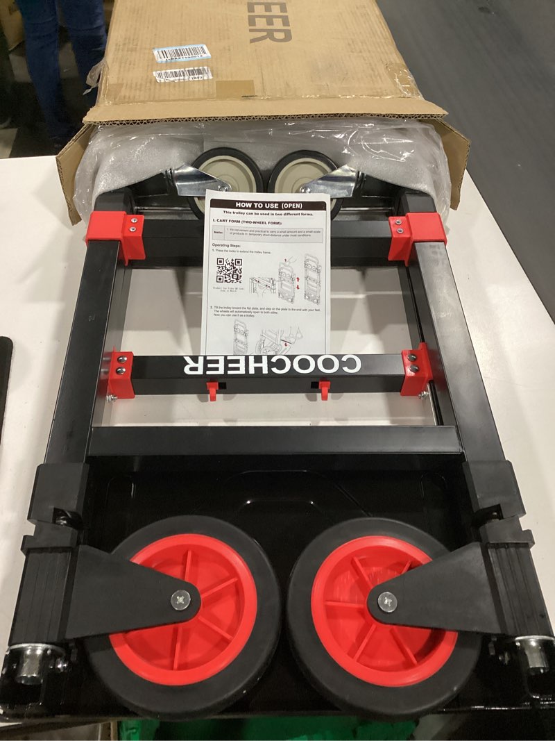 Condition photo showing Good Condition for 3-in-1 folding hand trucks, 600lbs convertible hand truck dolly, heavy duty convertible dolly with retractable handle and 4 rubber wheels, collapsible cart for moving office/home/warehous(red) red-1