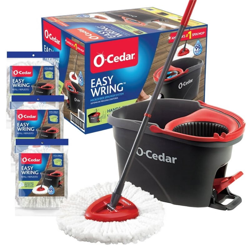 o-cedar system easy wring spin mop & bucket with 3 extra refills