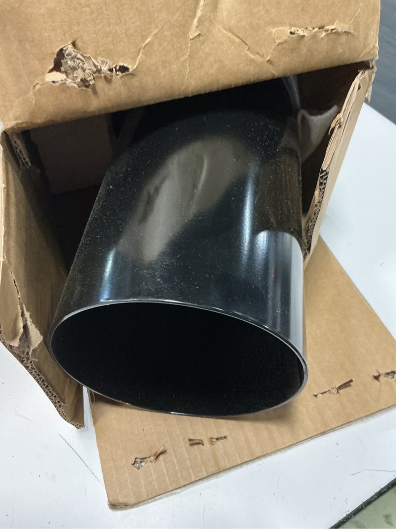 Condition photo showing Good Condition for 5 inch black diesel exhaust, exhaust pipe tip elbow. 5'' inlet 6'' outlet 23'' long chrome exhaust tips black 5in to 6in black