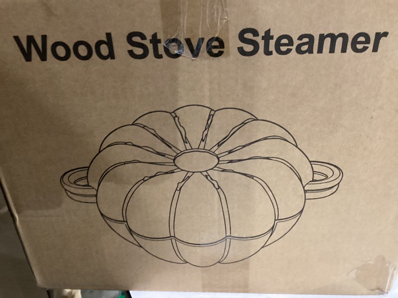 Condition photo showing New/Like New for Wood Stove Steamer, WoodStove Humidifier, Woodstove Steamer, Cast Iron Humidifier for WOODStove 2.4 Quart Large Capacity Rust Resistant, Orange & Pumpkin