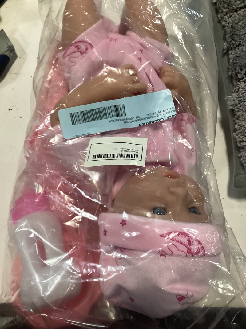 Condition photo showing New/Like New for zita element 14 inch baby doll with doll clothes accessories set, reborn vinyl body baby doll playset with hat, socks, bottle, toy rattle, pacifier for toddlers girls