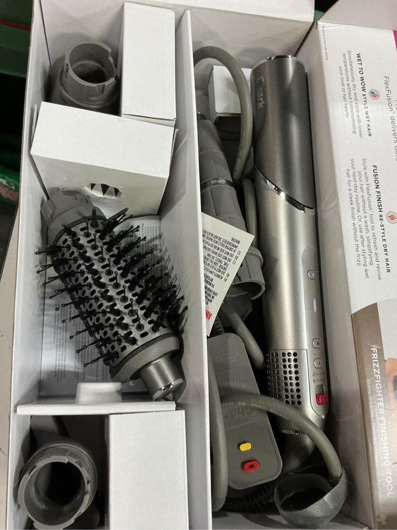 Condition photo showing As Is for Shark FlexFusion Hair Dryer with Fusion Hair Brush, Ceramic Air Styler with Auto-Wrap Hair Curlers & Concentrator, Ceramic Plates, Metallic Mist HD641 FlexFusion-Straight & Wavy Hair