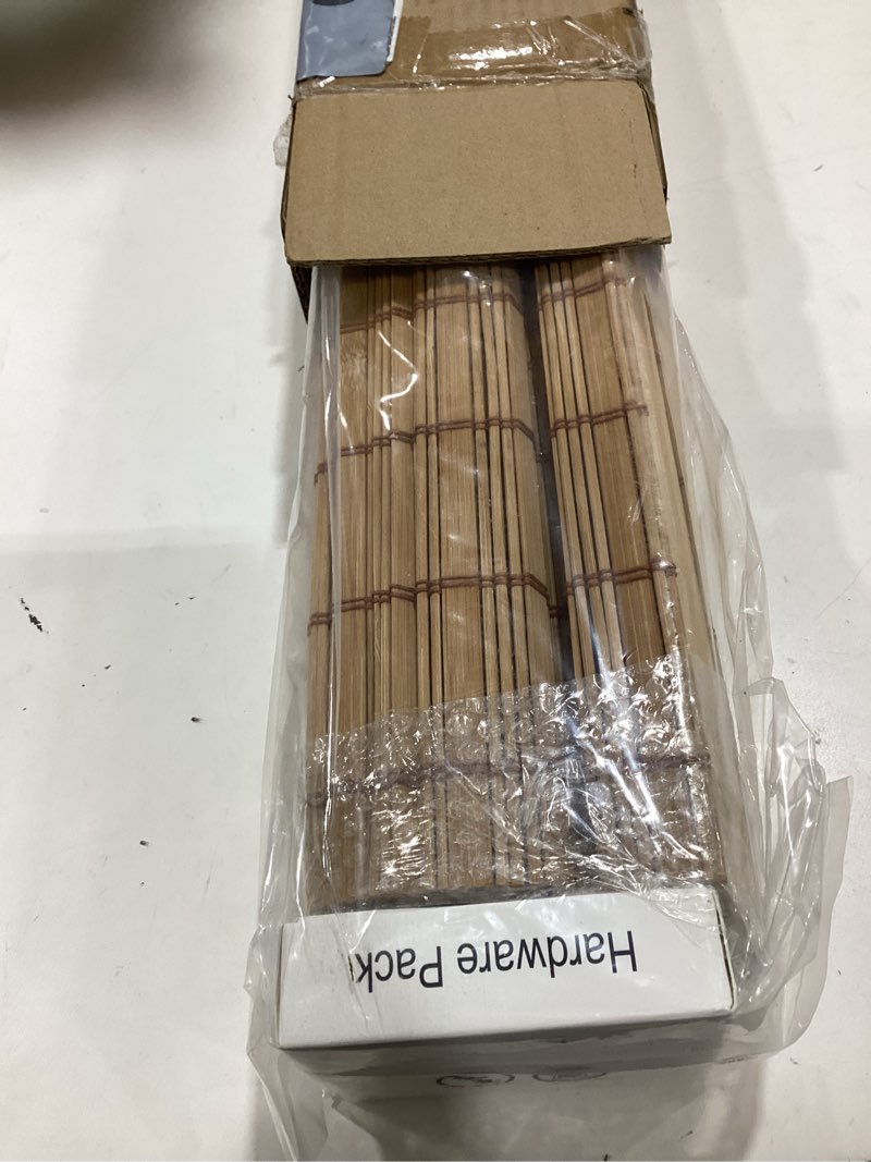 Condition photo showing Good Condition for agesisi bamboo roman shades with valance cover, cordless blinds for indoor windows, light filtering woven wood shades for home & patio, privacy protection, 26" w x 64" h, carbonized light filtering-carbonized 26"w x 64"h